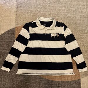 Disney - Mickey Piano Black and White Striped Rugby Polo Long Sleeve Shirt - XXL